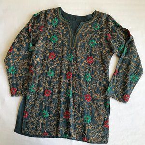 Handmade embroidered linen tunic top Women's Size M L